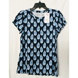 Crown & Ivy Women's Gathered Shoulder Printed Top Size S, Navy Paisley NWT